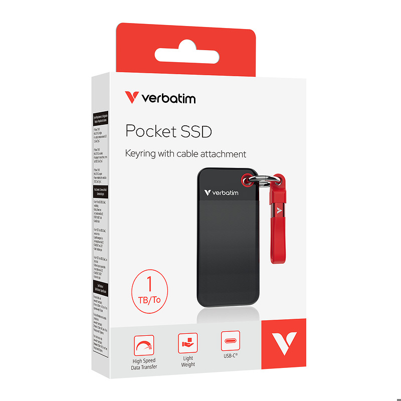 Verbatim Pocket SSD 1 TB USB Type-C 3.2 Gen 2 (3.1 Gen 2) Sort, Rød - Billede 2