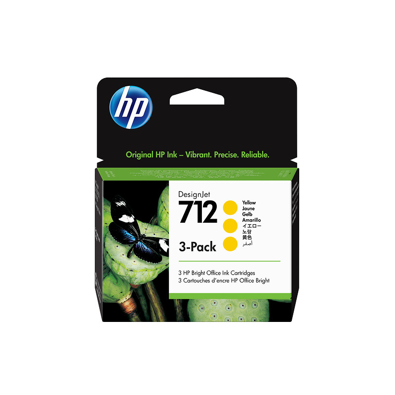 HP 712 DesignJet-blækpatron, gul, 3 stk., 29 ml