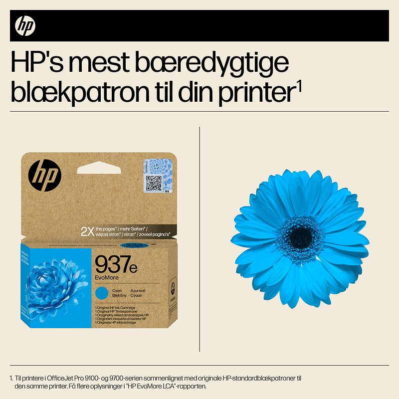 HP Original 937e EvoMore-blækpatron, cyan - Billede 2