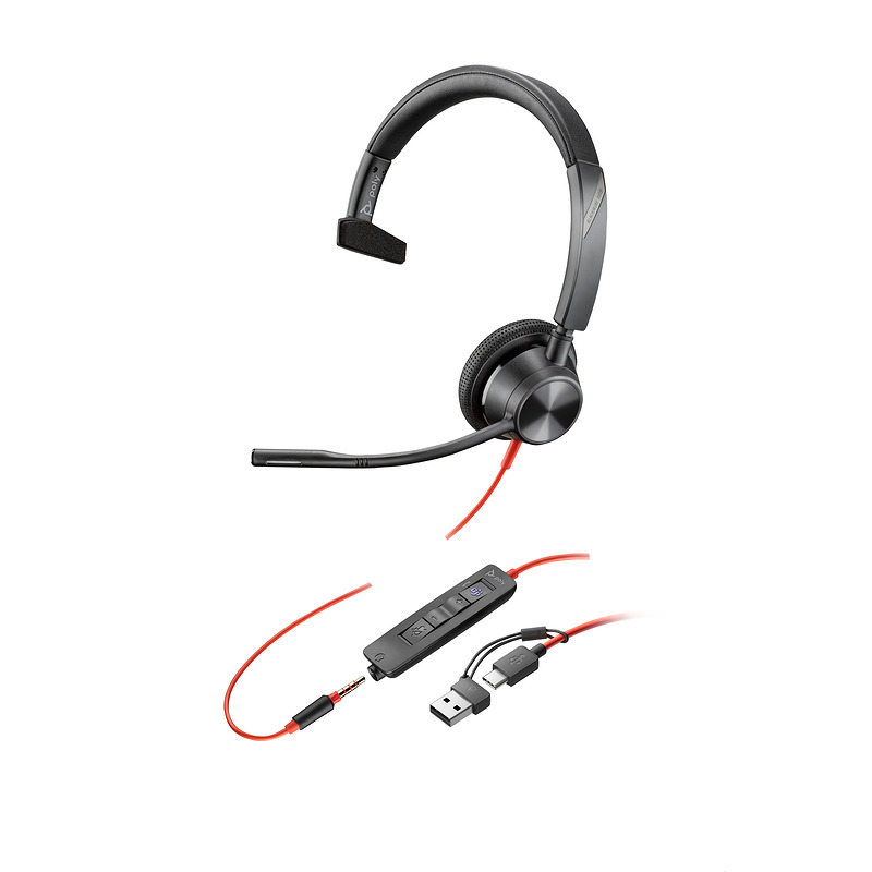 HP Poly Blackwire 3315 Monaural Microsoft Teams Certified USB-C Headset +3.5mm Plug +USB-C/A Adapter - Billede 5