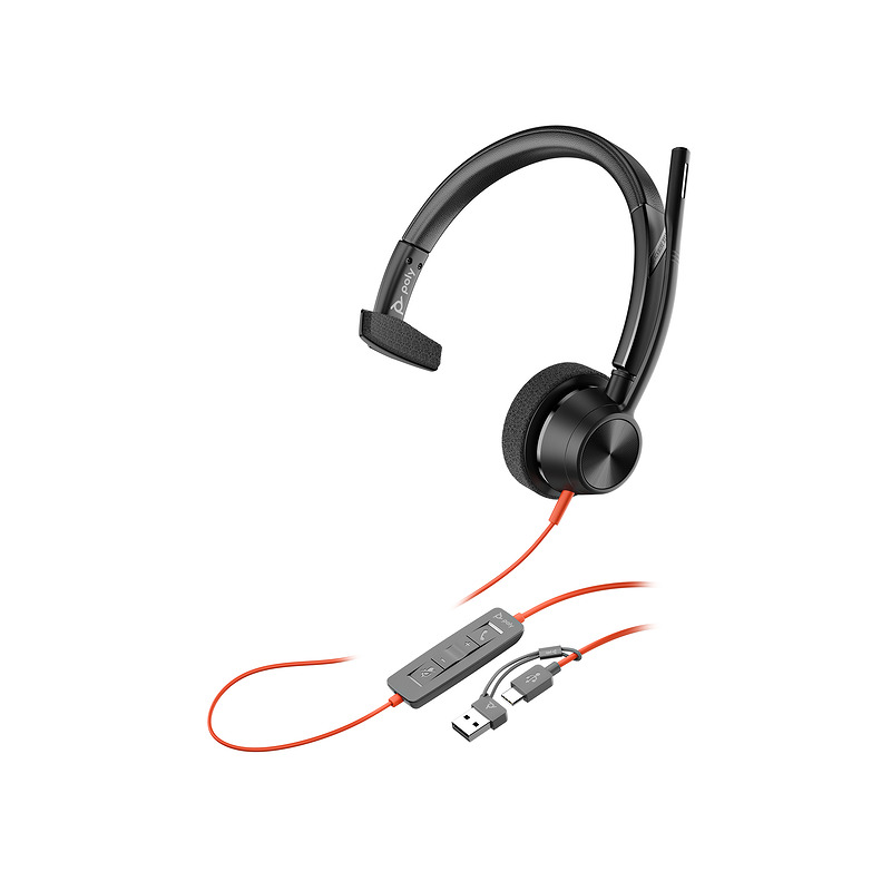 HP Poly Blackwire 3315 Monaural Microsoft Teams Certified USB-C Headset +3.5mm Plug +USB-C/A Adapter - Billede 7