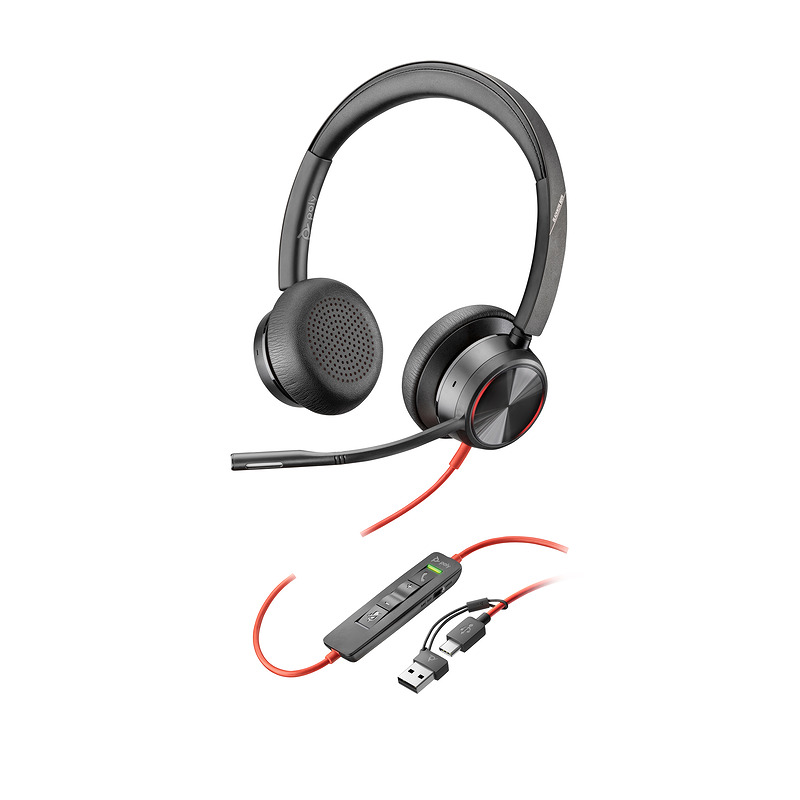 HP Poly Blackwire 8225 Stereo USB-C Headset +USB-C/A Adapter