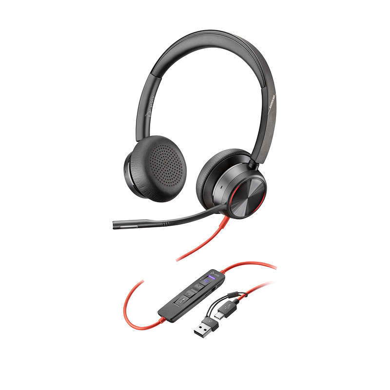 HP Poly Blackwire 8225 Stereo Microsoft Teams Certified USB-C Headset +USB-C/A Adapter