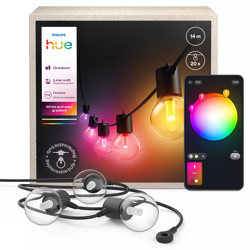 Philips Hue White and Color ambiance Festavia Globe lyskæde, 14 m - Billede 3