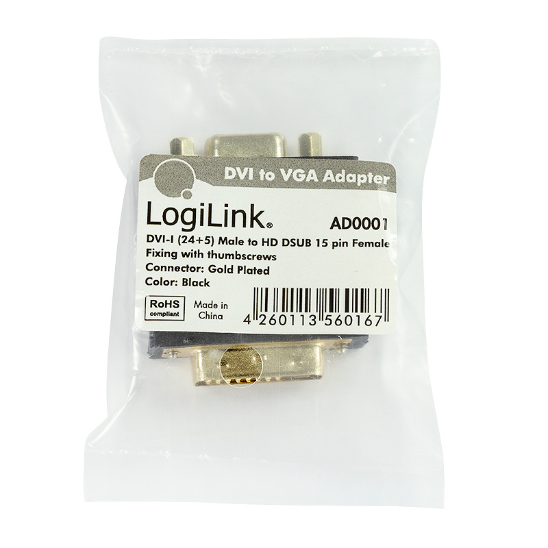 LogiLink AD0001 videokabel adapter VGA (D-Sub) DVI-I Sort - Billede 4