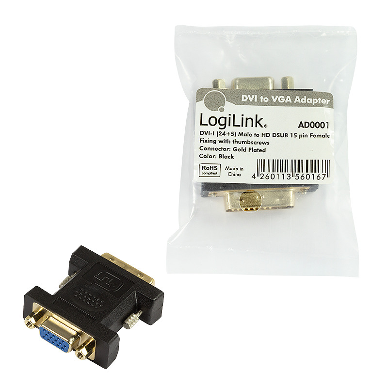 LogiLink AD0001 videokabel adapter VGA (D-Sub) DVI-I Sort - Billede 5