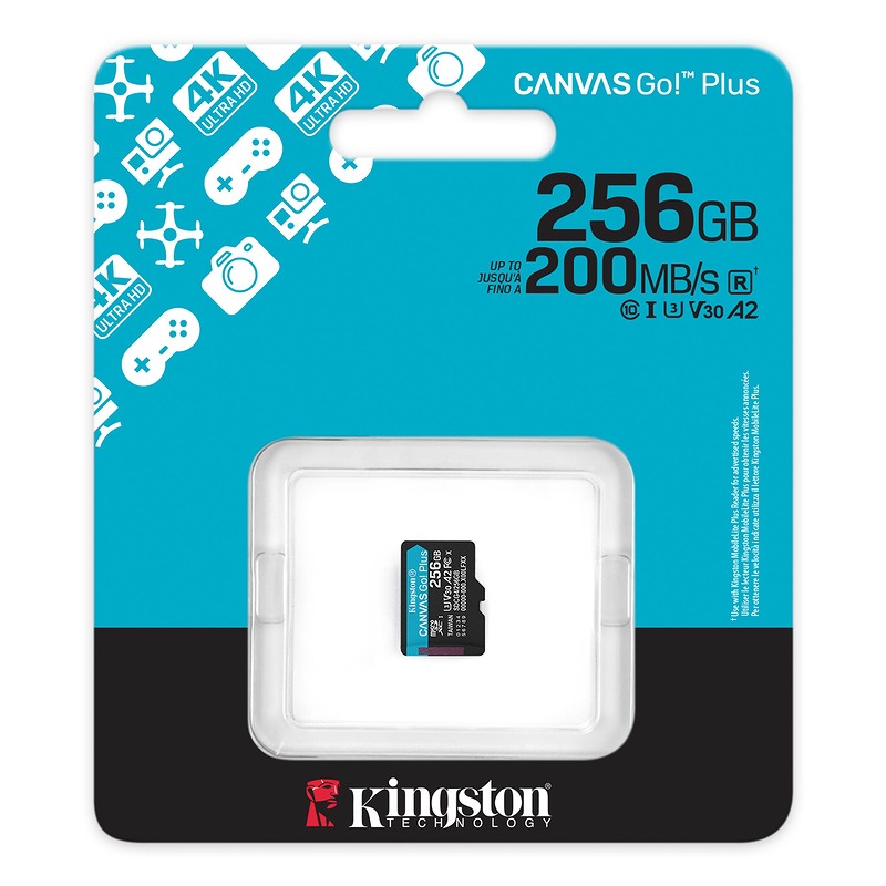 Kingston memory card 256GB microSDXC Canvas Go Plus Gen4 200R A2 U3 Single Pack w/o ADP - Billede 2