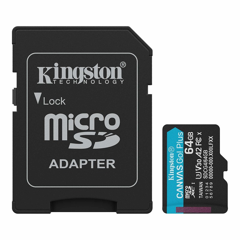 Kingston memory card 64GB microSDXC Canvas Go Plus Gen4 200MB/s A2 U3 V30 Card + Adapter