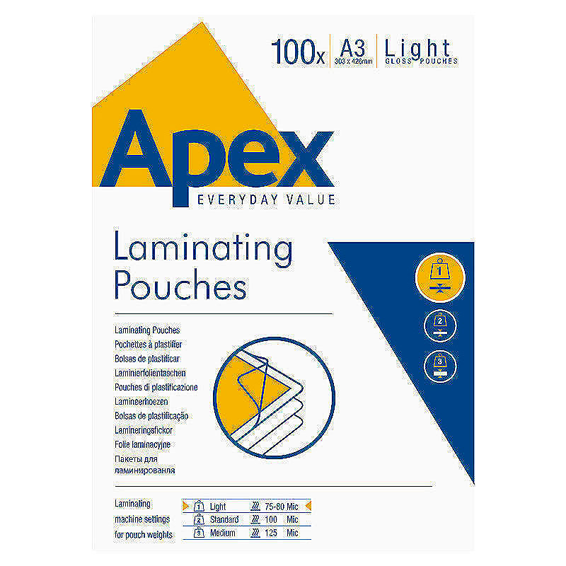 Lamineringslommer Apex A3 100 x 75 Micron Blank