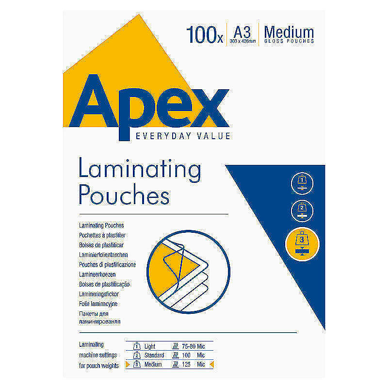 Lamineringslommer A3 100 x 125 Micron Blank Apex