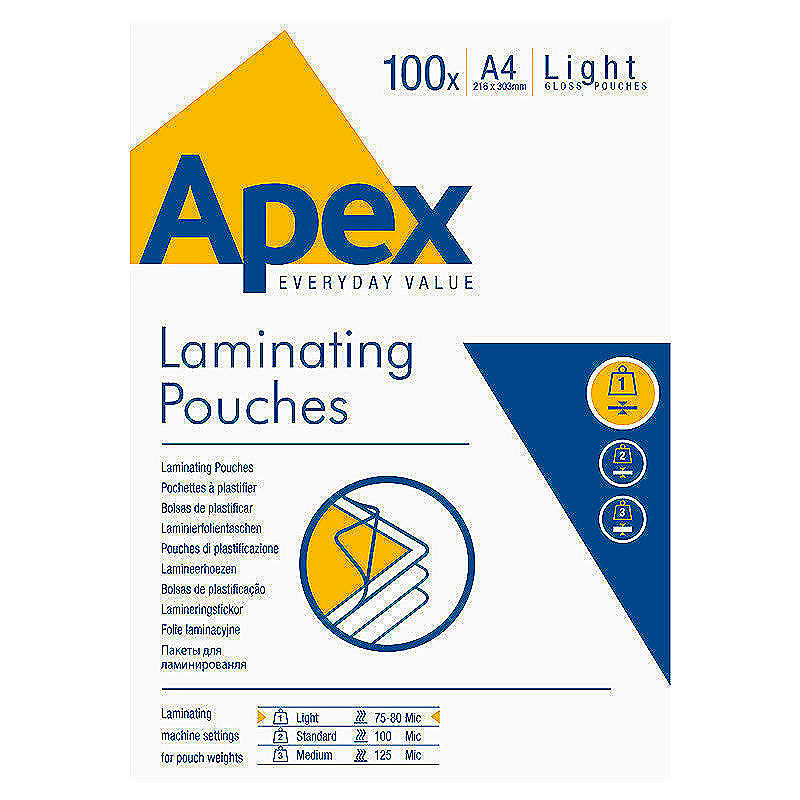 Lamineringslommer Apex A4 100 x 75 Micron Blank