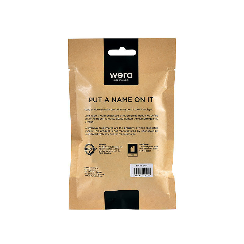 Wera Labeltape AZe-231 Kompatibelt 12mm x 8m Sort på Hvid
