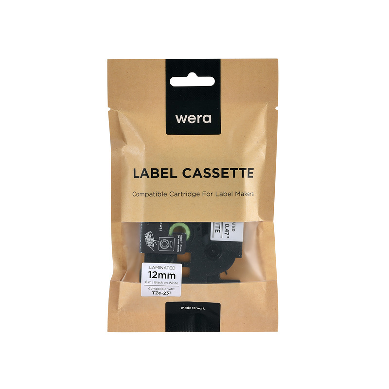 Wera Labeltape AZe-231 Kompatibelt 12mm x 8m Sort på Hvid - Billede 2