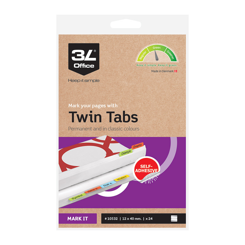 Twin Tabs Index Tabs 40x12 Assorterede Farver 24 stk - Billede 3