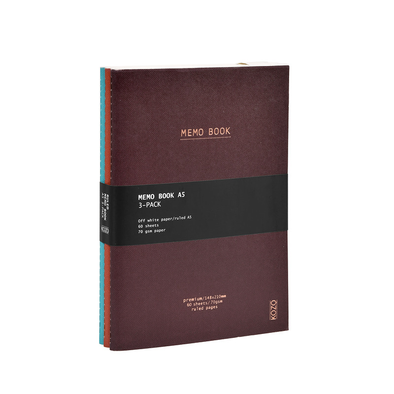 KOZO Notesbog A5 3 Pakke Coffee Bric Steel Blue - Billede 5