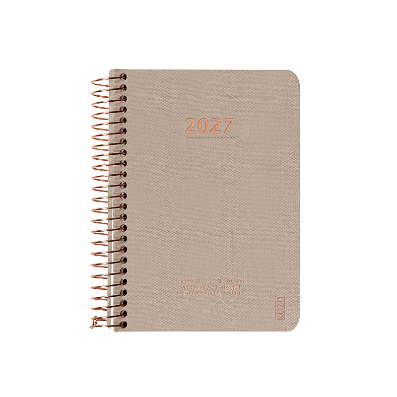 KOZO Kalender 2027 A6 Uge per opslag Sand