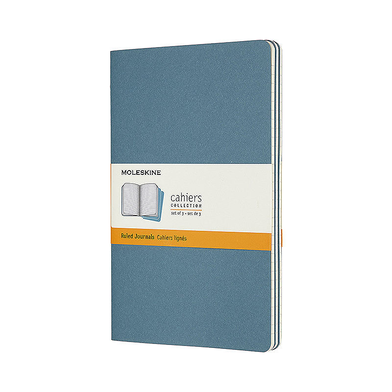 Cahier Journal Linjeret Large Brisk Blue 3-Pak