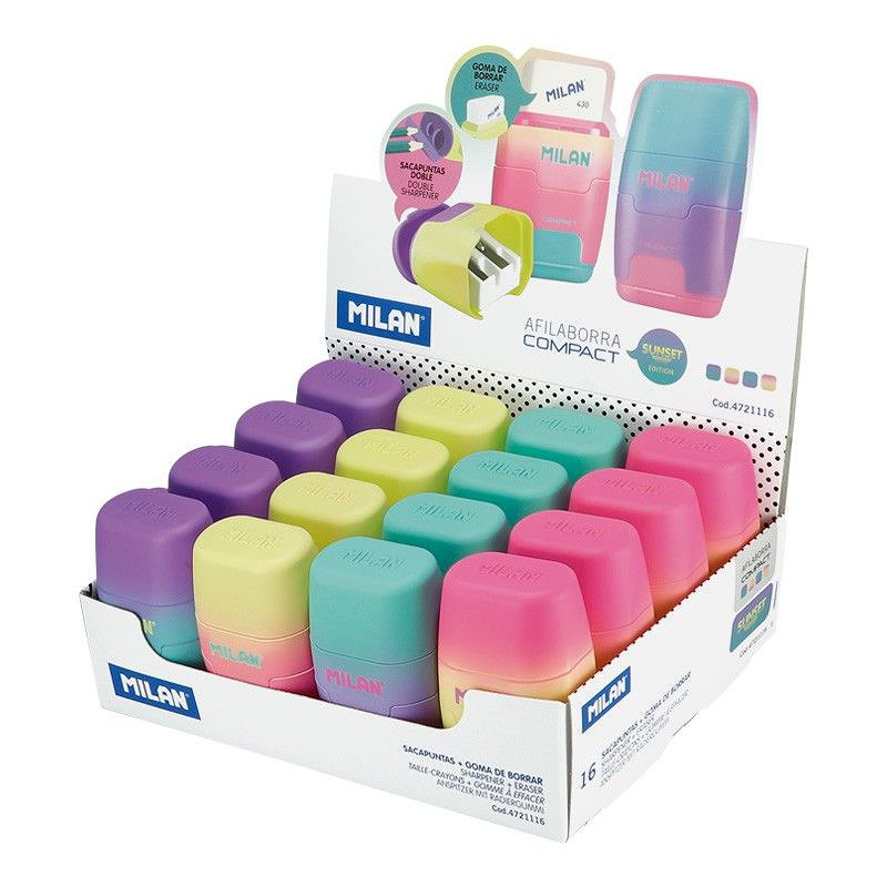 MILAN Compact Sunset Dobbel Blyantspidser og Viskelæder 16stk Display - Billede 4