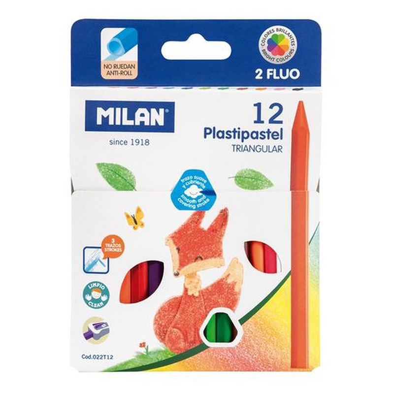 MILAN Trekantede Plastipastel Kridt 12 Farver - Billede 2
