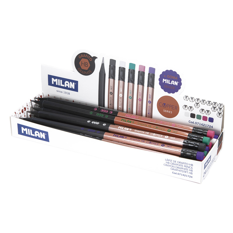 MILAN Copper HB-Blyanter med Viskelæder 24 stk Display - Billede 2