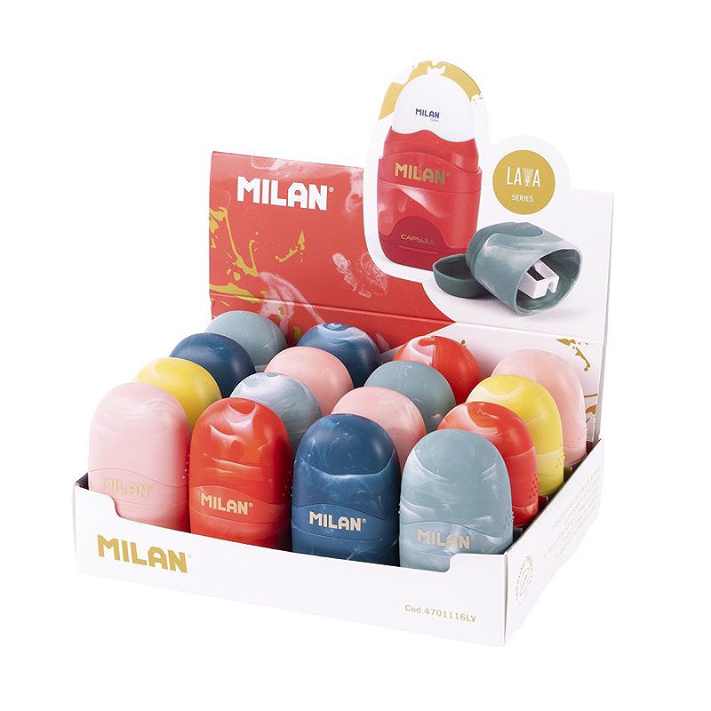 MILAN Lava Capsule Blyantspidser og Viskelæder 16 stk. display