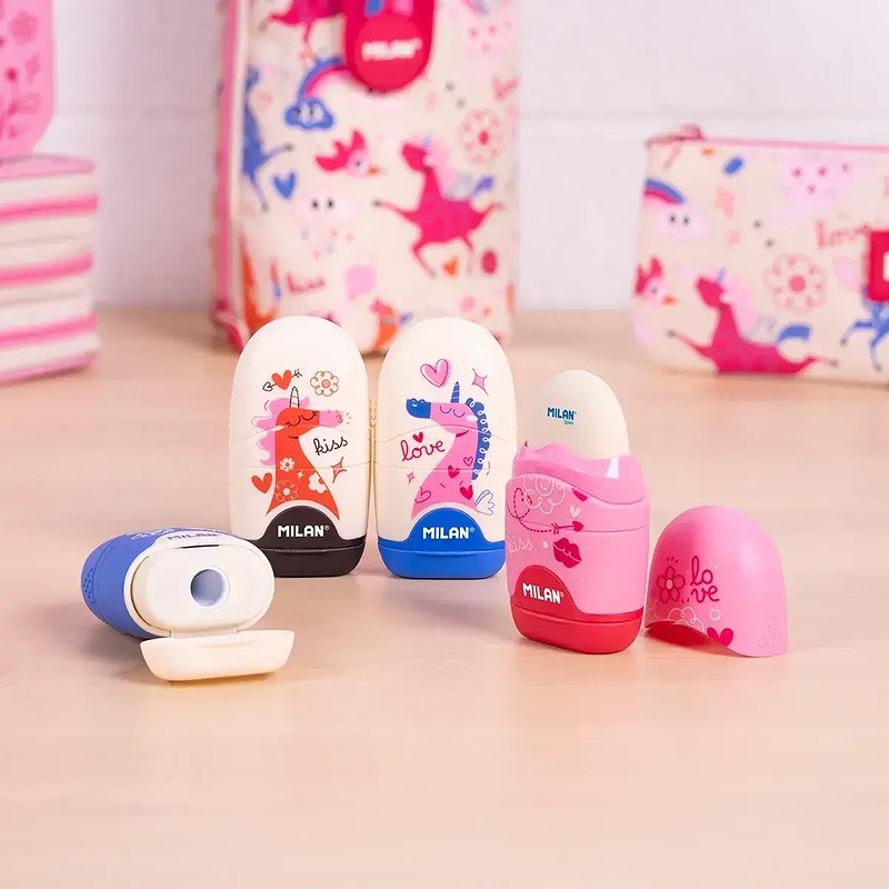 MILAN Flowicorn Capsule Blyantspidser og Viskelæder 16 Pack Display - Billede 5