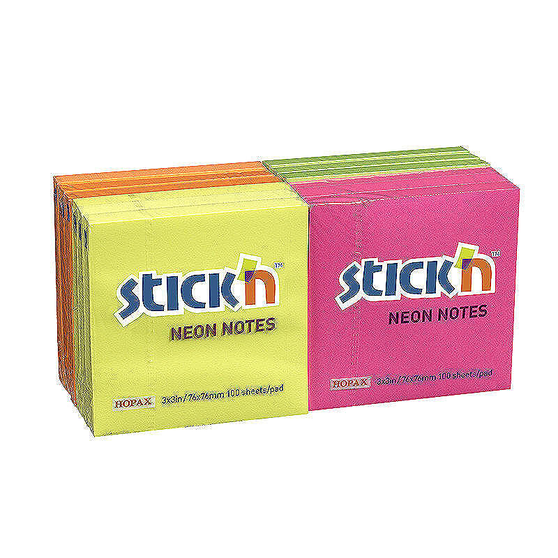 Notesblok 76x76 100 Blad Assorterat Neon 12 Pakke