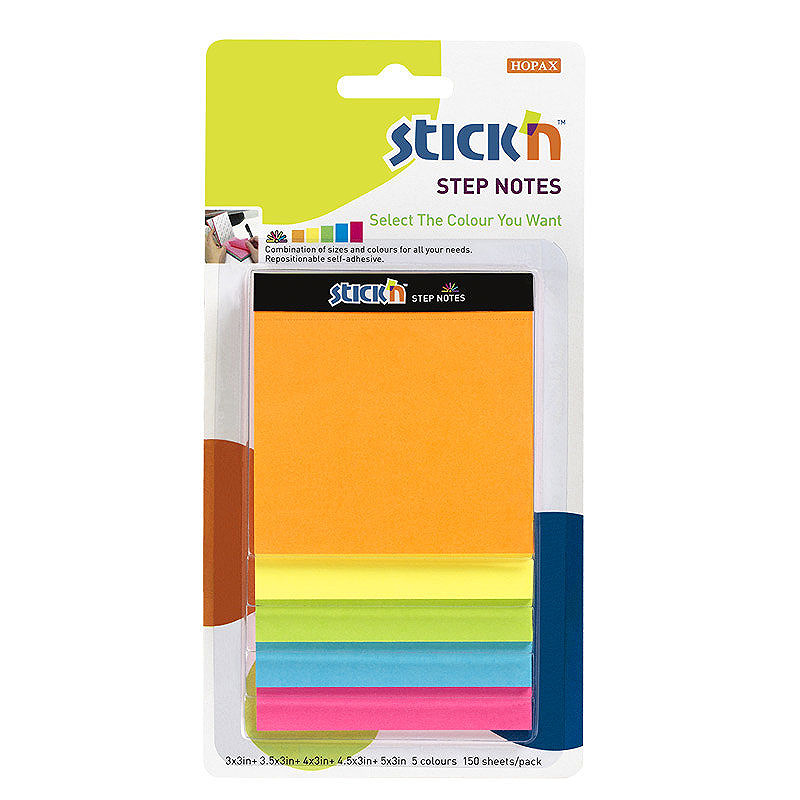 StepNotes 5 Størrelser 150 Blad Assorterat Neon