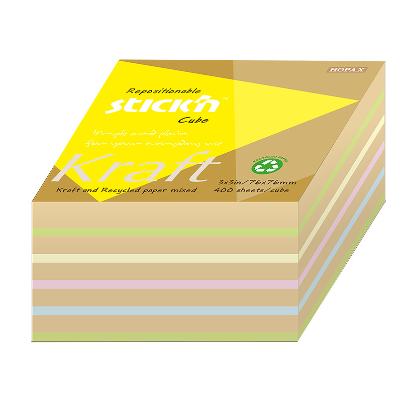 Noteskub Kraft 76x76 400 Blad Assorterat Pastel 100 % Genbrugt - Billede 2
