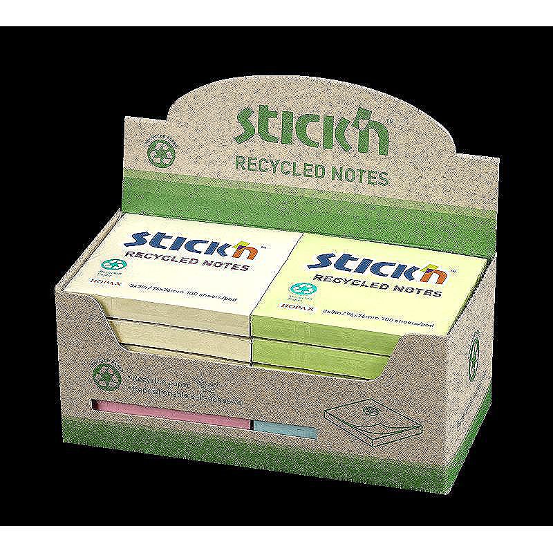 Notesblok 76x76 100 Blad Assorterat 12 Pakke 100% Genbrugt