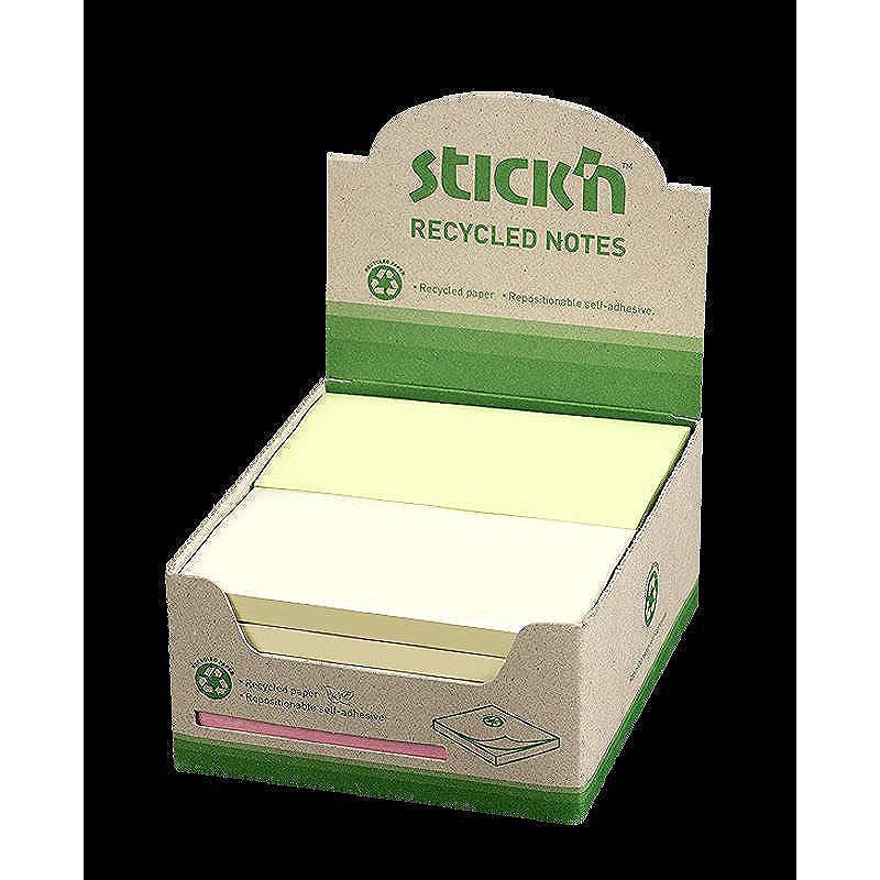 Notesblok 100 % Genbrugt 76x127mm 100 Blad 12 Pakke Assorteret