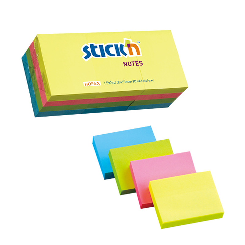 Notesblok 38x51mm 100 Blad 12 Pakke Assorteret - Billede 3