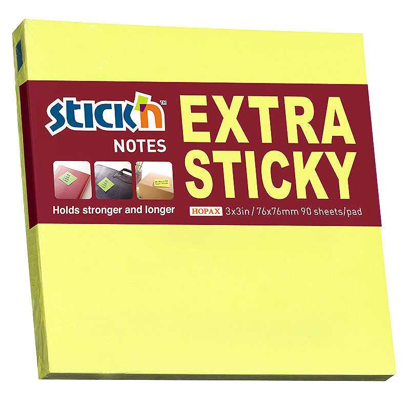 Notesblok Extra Sticky 76x76 90 Blad Neon Gul