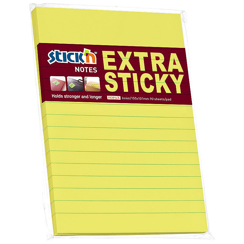 Notesblok Extra Sticky 150x101 90 Blad Linjeret Neon Gul