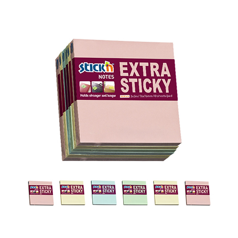 Notisblokke Extra Sticky Multipakke 6 st 76x76 90 Blad Pastell - Billede 3