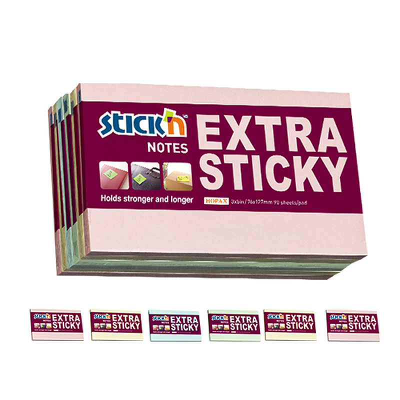 Notisblokke Extra Sticky Multipakke 6 st 76x127 90 Blad Pastell - Billede 3
