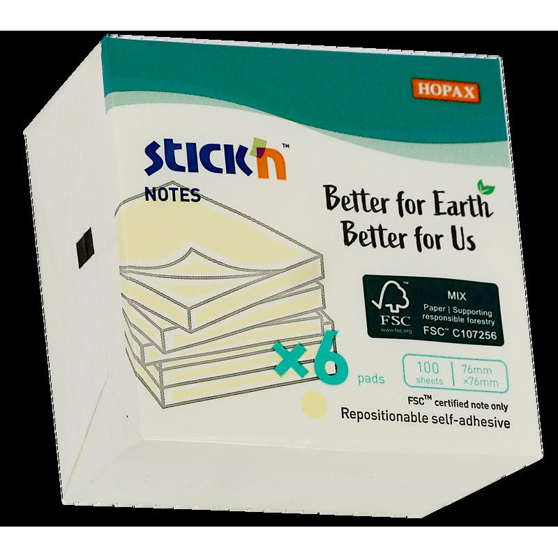 Notepad FSC 76x76 100 ark 6-pak Pastelgul Kartonomslag - Billede 2