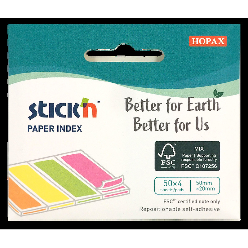Indeksfaner FSC 4 stk. 50x20 50 ark Sorteret Neon Papomslag - Billede 6