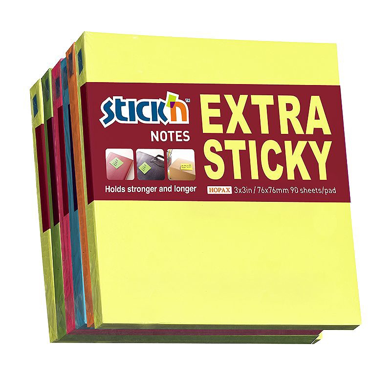 Notes Extra Sticky 76x76mm 90 Ark 6-pak Neon Assorterede 6 Farver