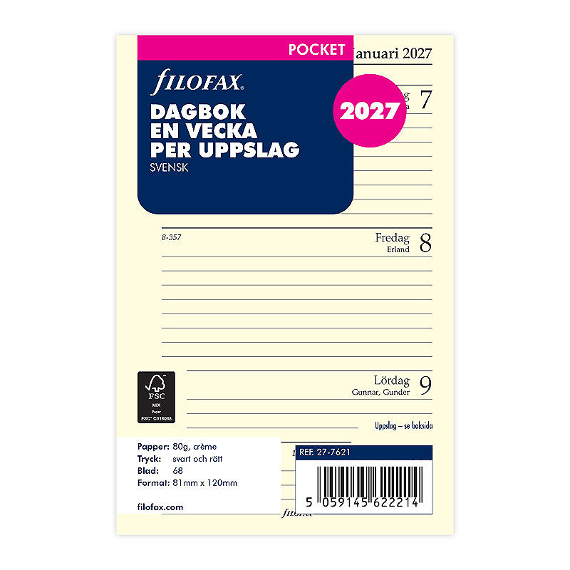 Refill Pocket 2027 Uge Per Opslag Svensk