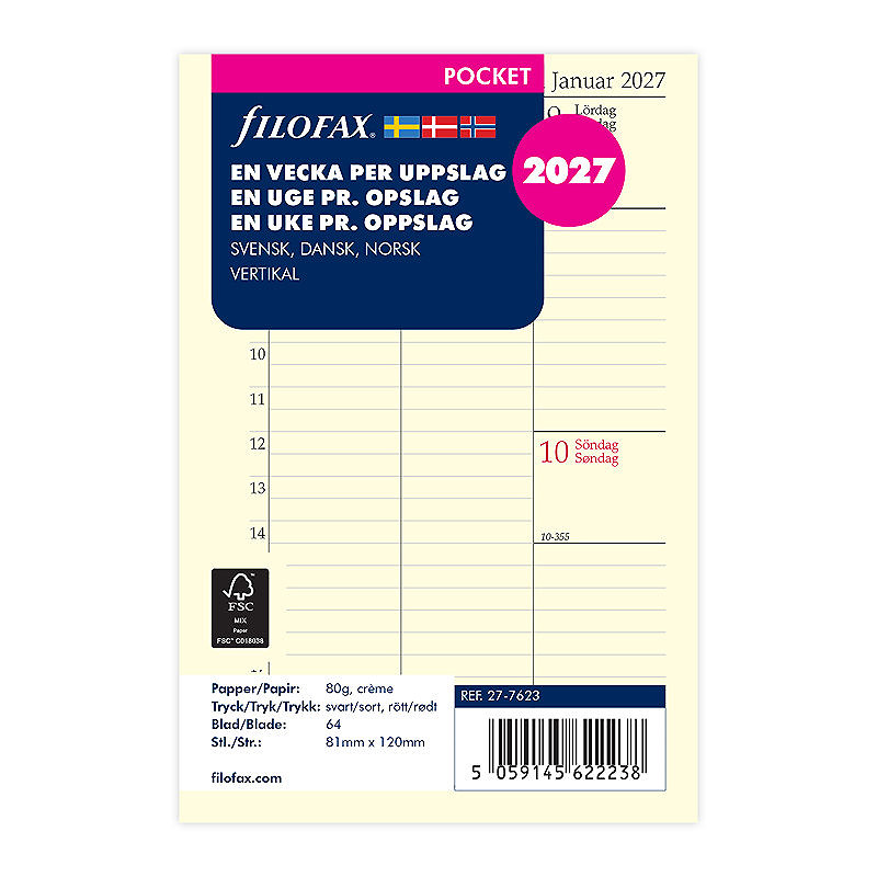 Refill Pocket 2027 Uge Per Opslag Vertikal Svensk/Dansk/Norsk