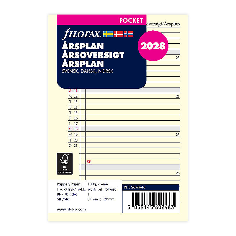 Årsoversigt Pocket 2028 Svensk/Dansk/Norsk