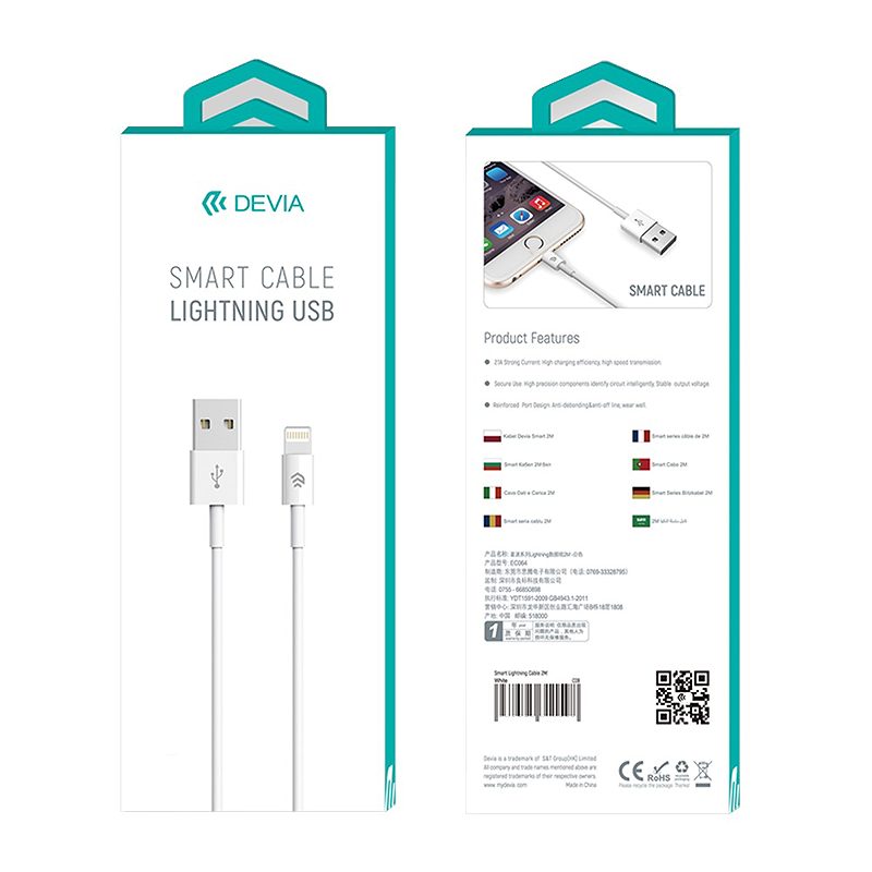 Devia cable Smart EC080 USB - Lightning 1,0 m 2,1A white - Billede 3