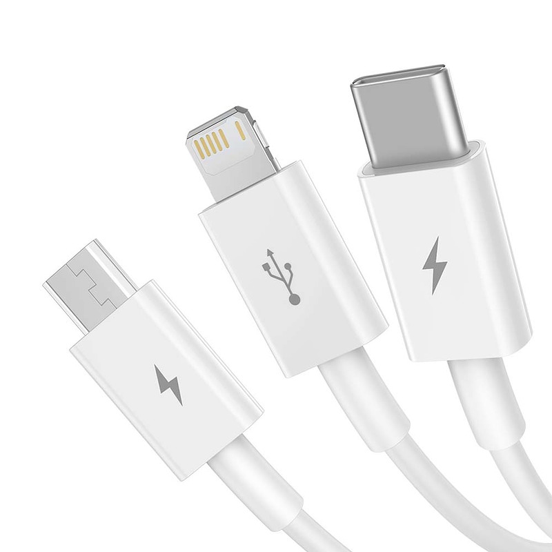 Baseus cable 3in1 Superior USB - Lightning + USB-C + microUSB 1,5 m 3,5A white - Billede 2