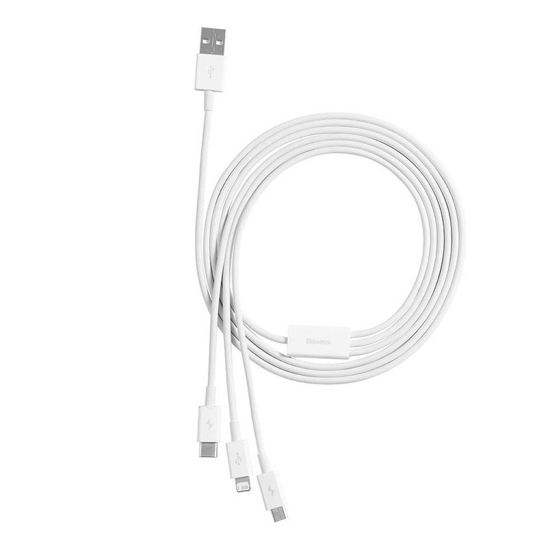 Baseus cable 3in1 Superior USB - Lightning + USB-C + microUSB 1,5 m 3,5A white - Billede 5