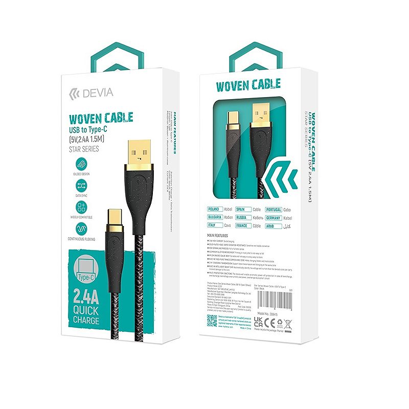 Devia cable Star EC311 USB - USB-C 1,5 m 2,4A white - Billede 3