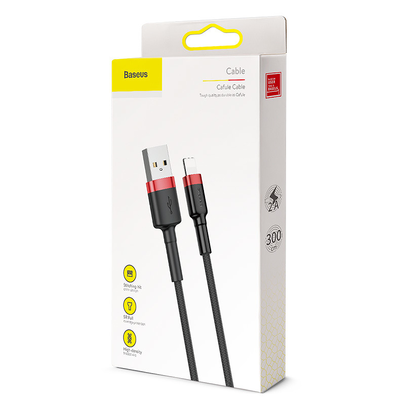 Baseus cable Cafule USB - Lightning 3,0m 2A red-black - Billede 3
