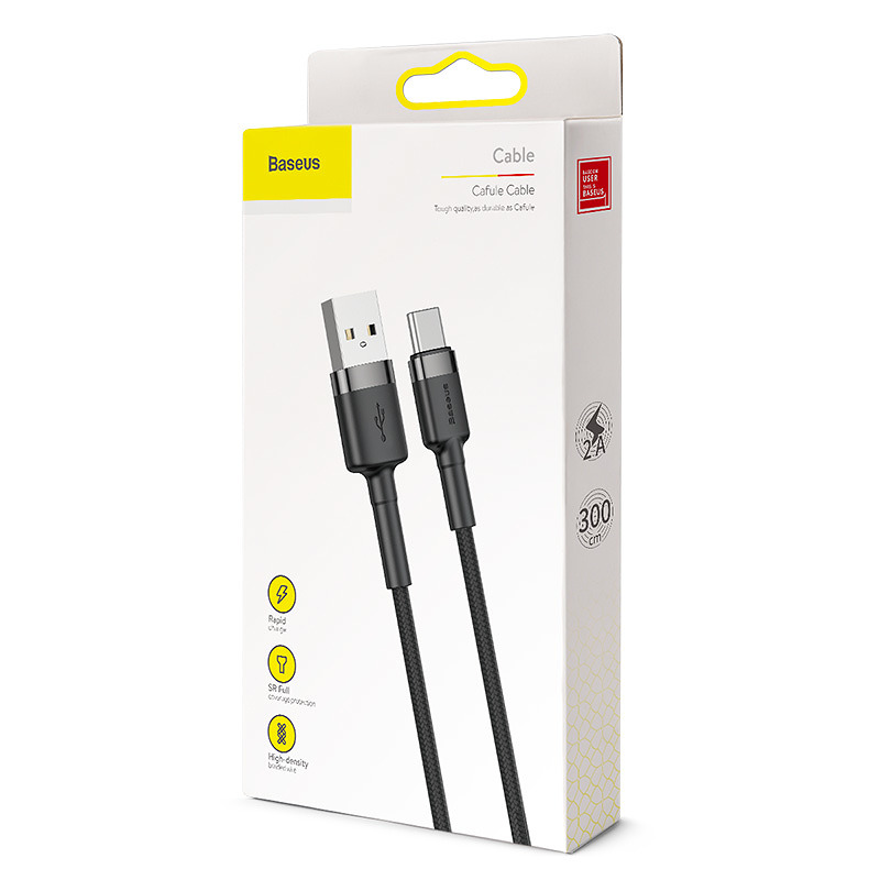 Baseus cable Cafule USB - USB-C 3m 2A gray-black - Billede 3