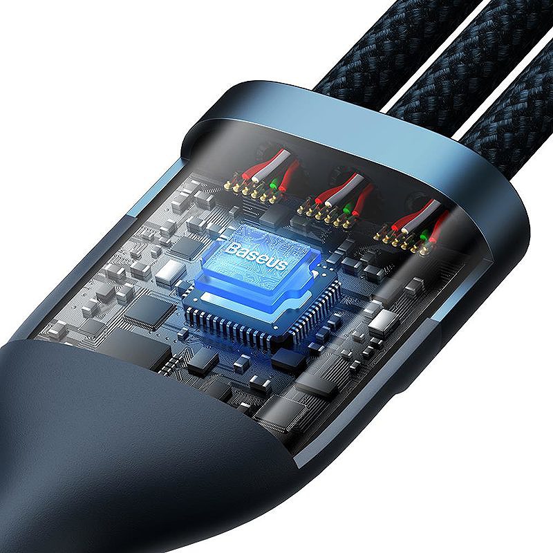 Baseus cable 3in1 Flash II USB - micro USB + Lightning + USB-C 1,2m 3,5A blue 66W - Billede 4