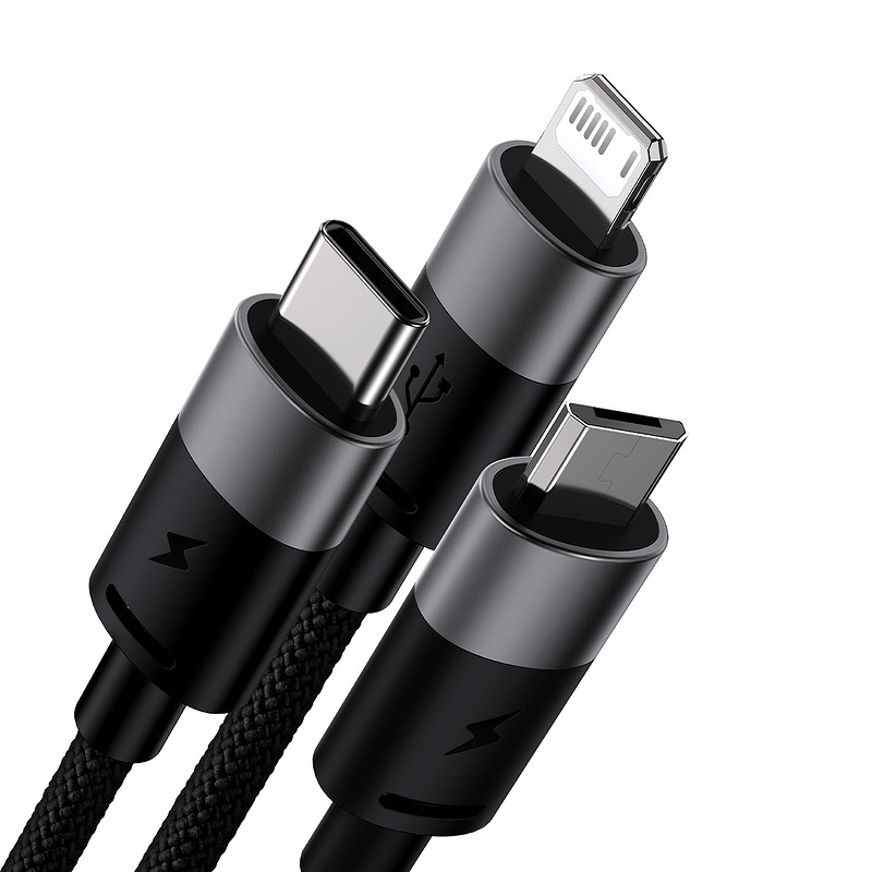 Baseus cable 3in1 StarSpeed USB - micro USB + Lightning + USB-C 1,2m 3,5A black - Billede 2